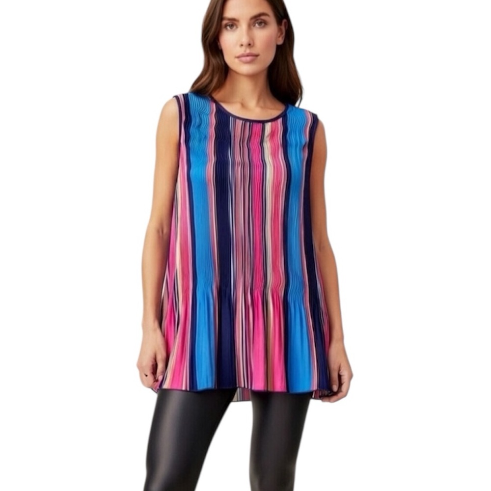 DALIA Striped Accordion Pleated Sleeveless Blouse